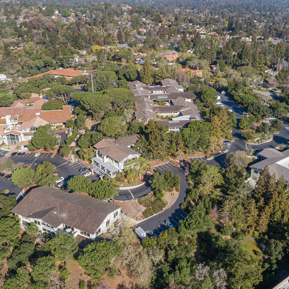 Aerial view of winding hill road
