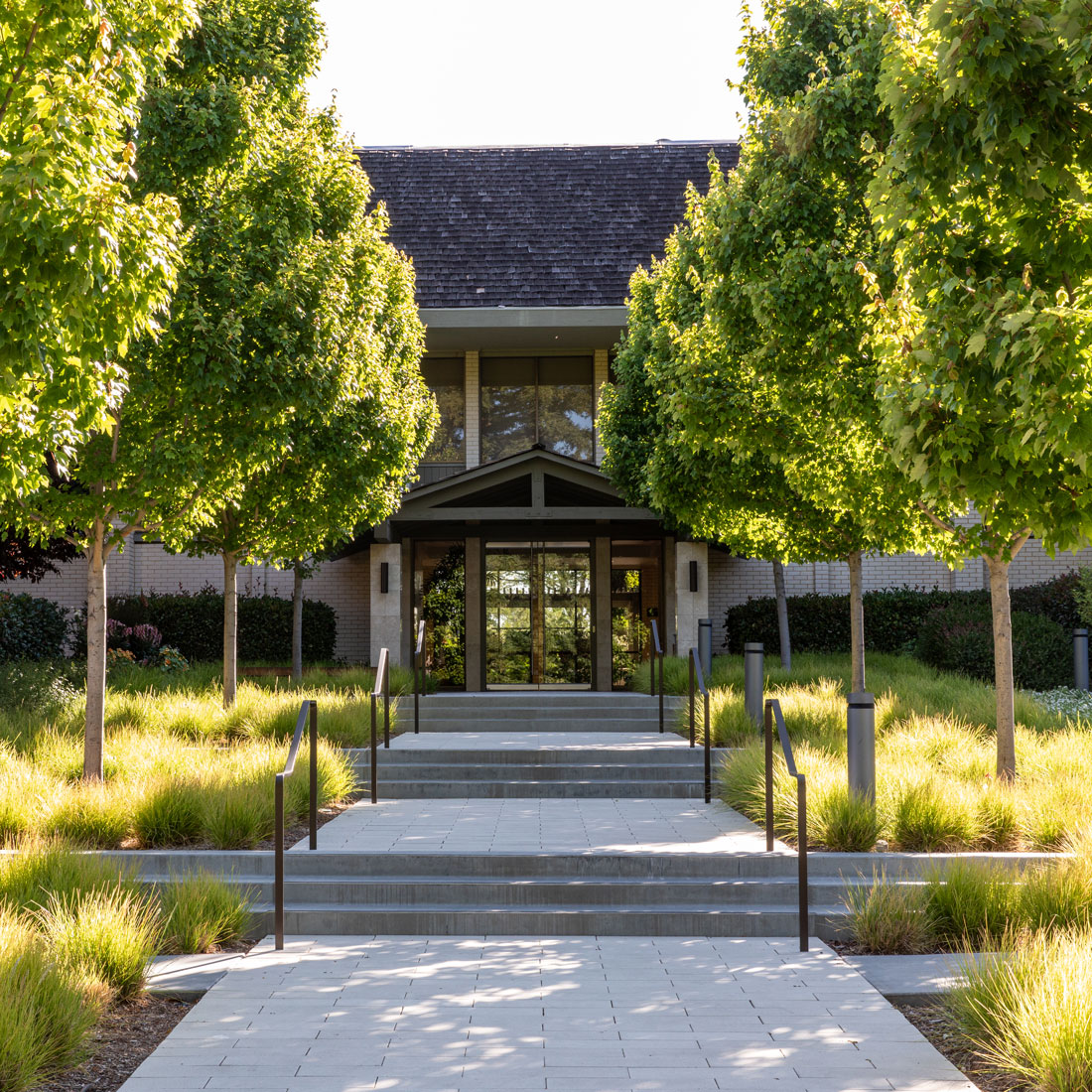 Walkway with stairs to California office space, The Ranch